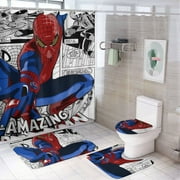 Cartoon Spider Man Shower Curtain Sets, 72''x72'' Cute Bath Curtain with Bath Mat And Toilet for Bathroom Decor Cover And Contour Mat Kids Boys Girls